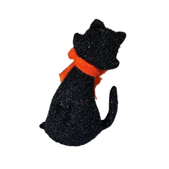 Halloween Cat Plush Set of 3 Sparkly Orange Black Cats Green Eyes Spooky Decor - Picture 5 of 7